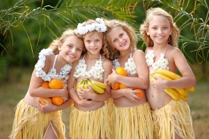 portrait of four girls in a tropical style